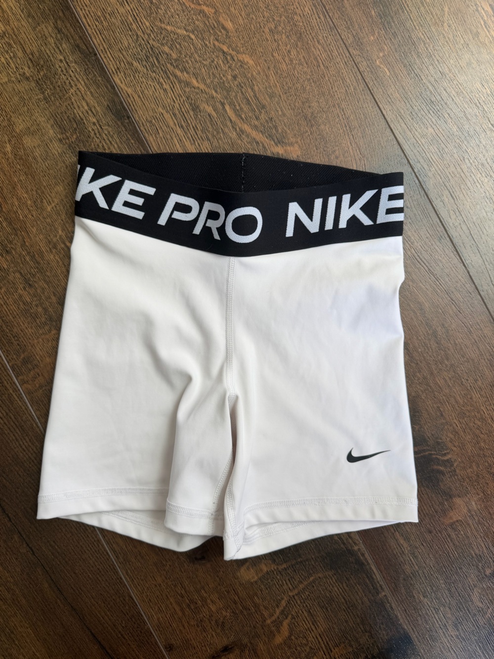 Nike White Kids Compression Shorts with Black Branded Waistband